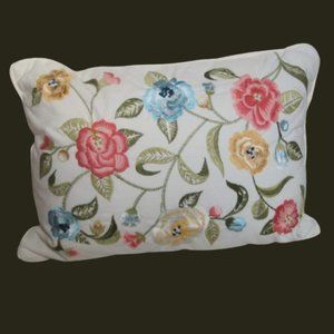 PIER 1 White Floral Leaf Embroidery Lumbar Throw Pillow